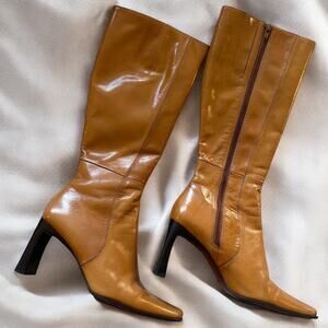 Vintage Square Toe Leather Knee High Boots 9.5